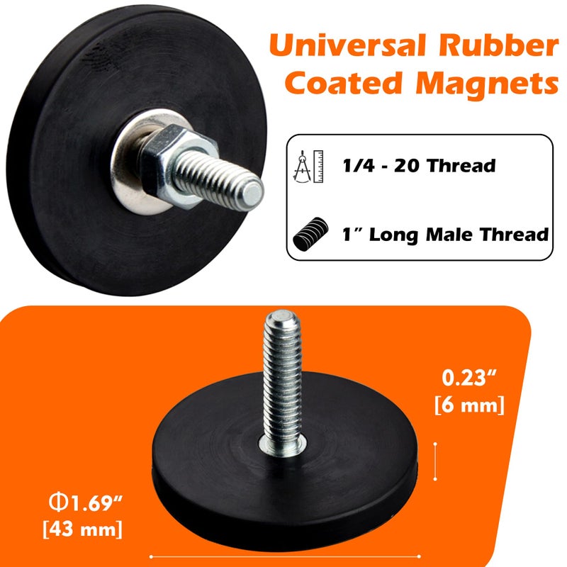 MUTUACTOR 24lbs 4PCS Anti-Slip Neodymium Rubber Coated Magnet with 1/4-20 Male Threaded - Image 5